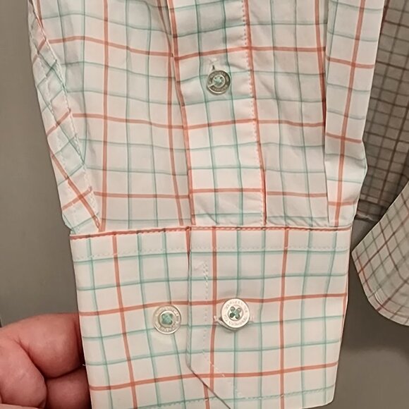 Southern Tide Men's Classic Fit Button Down Dress Shirt Peach & Teal Size L - Picture 6 of 9